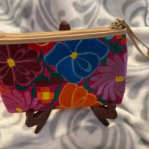 Mandarina one & only Floral Embroidered Wristlet & leather wallet 8.5”W X 5.5”H